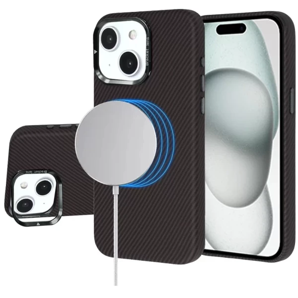 LEATHER CARBON MAGSAFE WITH STAND - BROWN (I4) IPHONE 15