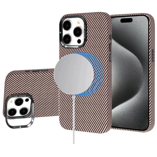 LEATHER CARBON MAGSAFE WITH STAND - PINK (I9)  IPHONE 16 PRO