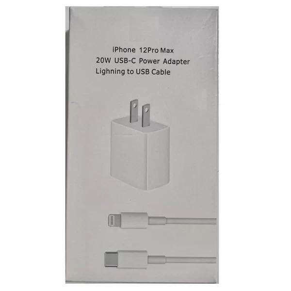 (IV) 20 WATT USB-C POWER ADAPTER & USB-C LIGHTHING CABLE COMBO (NO LOGO) - WHITE