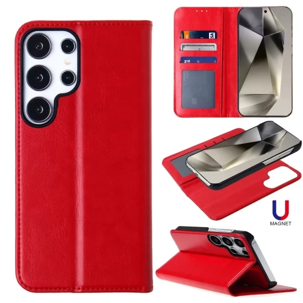 CONVEYOR LEATHER MAGNETIC WALLET - RED  GALAXY S25 ULTRA