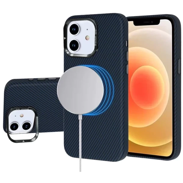 LEATHER CARBON MAGSAFE WITH STAND - DARK BLUE (I1)  IPHONE 12 / 12 PRO