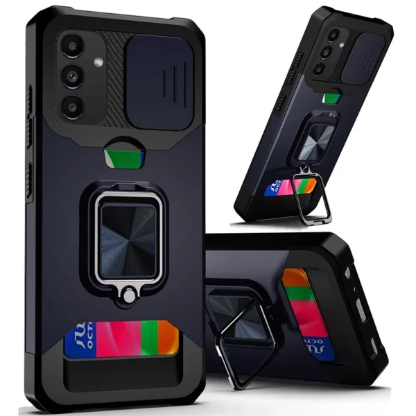 Multi-Functional Card Magnetic Ring Stand Hybrid Camera Case Cover - DARK BLUE  GALAXY A14 5G