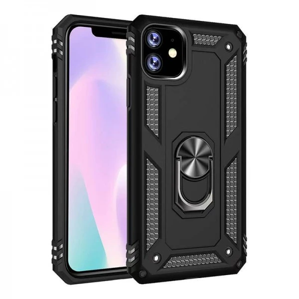 Hybrid Armor With Ring Stand Case - BLACK