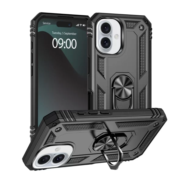 Hybrid Armor With Ring Stand Case - BLACK