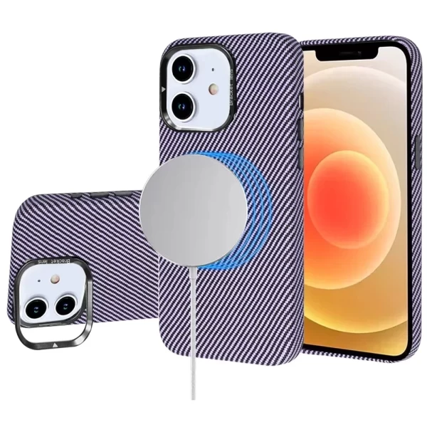 LEATHER CARBON MAGSAFE WITH STAND - PURPLE (I8)