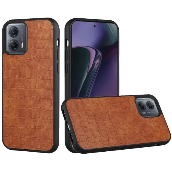 Hard PU Leather Croc Design Hybrid Case - BROWN  MOTO EDGE PLUS 2023