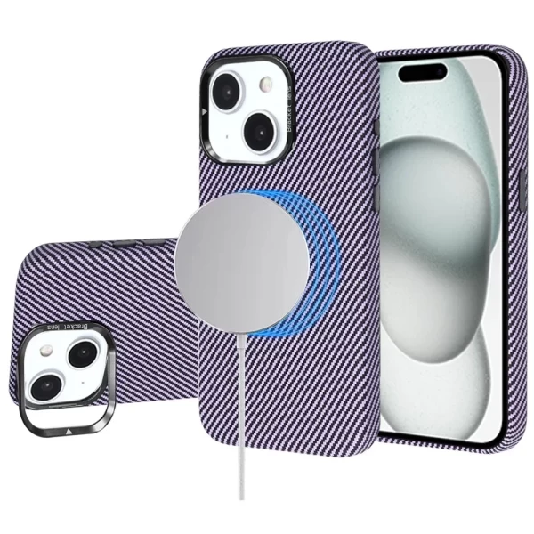 LEATHER CARBON MAGSAFE WITH STAND - PURPLE (I8)  IPHONE 15